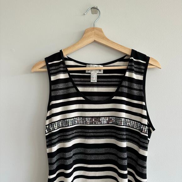 Joseph Ribkoff Asymmetrical Striped Sequin Two-Piece Top Cardigan Set - Picture 10 of 13